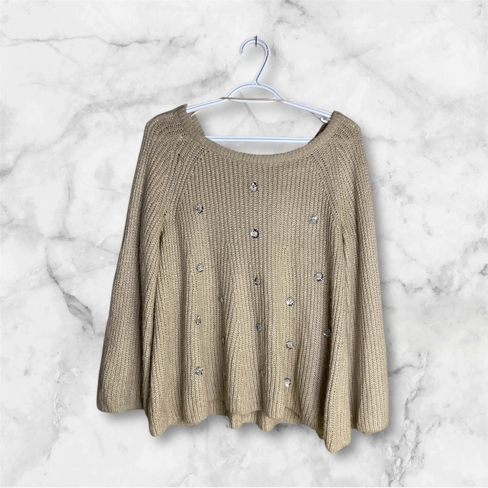 Lauren Conrad Beige Knit Sweater with Rhinestone Embellishments size small